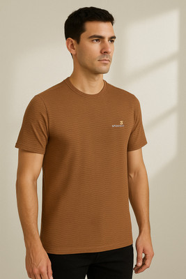 Sportz Fit Solid Men Round Neck Brown T-Shirt