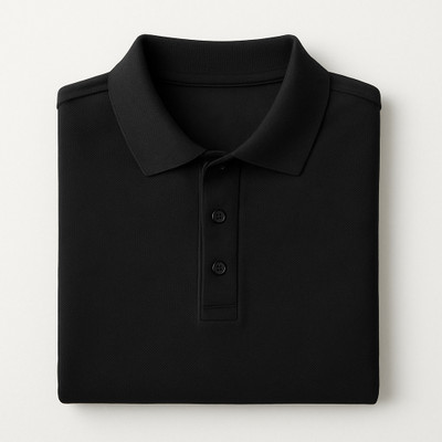 Longrun Solid Men Polo Neck Black T-Shirt