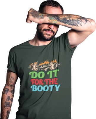 REVAMAN Printed, Typography Men Round Neck Dark Green T-Shirt