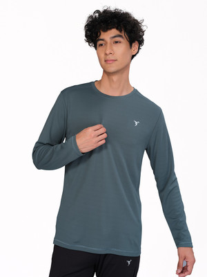TECHNOSPORT Solid Men Crew Neck Green T-Shirt