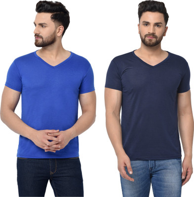Adorbs Trend Solid Men V Neck Dark Blue, Blue T-Shirt