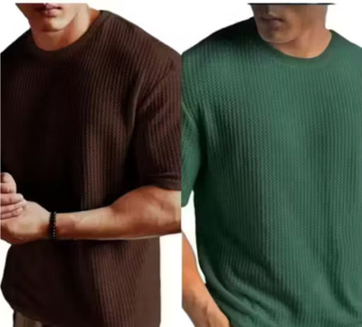 At Last Fashion Self Design Men Round Neck Green T-Shirt