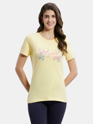 JOCKEY Graphic Print Women Round Neck Yellow T-Shirt
