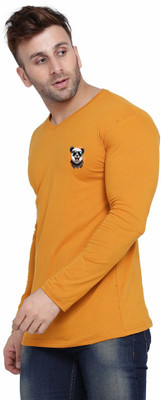 tfurnish Printed Men V Neck Gold T-Shirt