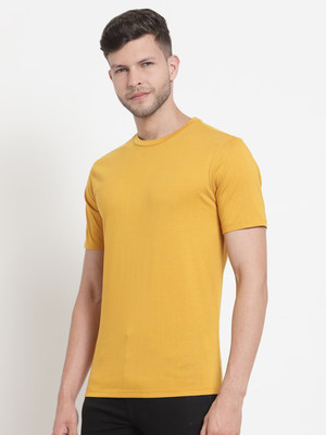 RULEDBYSUN Solid Men Round Neck Yellow T-Shirt