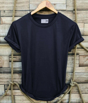 SR Fashion Solid Men Round Neck Navy Blue T-Shirt