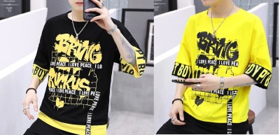 NB NICKY BOY Typography Men Round Neck Black, Yellow T-Shirt