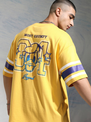 HIGHLANDER Printed Men Round Neck Yellow T-Shirt