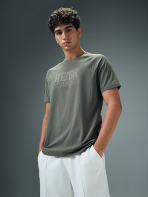 TECHNOSPORT Printed Men Crew Neck Green T-Shirt