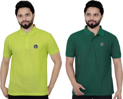 La Milano Solid Men Polo Neck Dark Green, Light Green T-Shirt