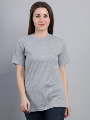 Sewneque Solid Women Round Neck Grey T-Shirt