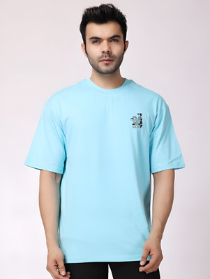 JP Creation Solid Men Round Neck Light Blue T-Shirt