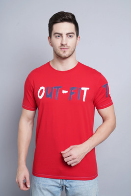 DAVNO Typography Men Round Neck Red T-Shirt