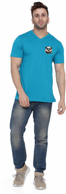 tfurnish Printed Men V Neck Light Green T-Shirt