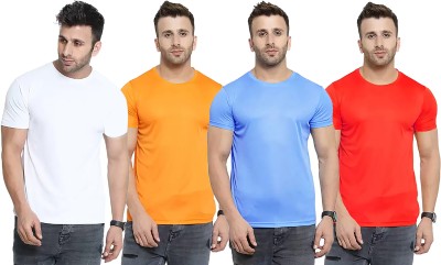 Think Tech Solid Men Round Neck White, Yellow, Light Blue, Red T-Shirt