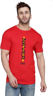 SLOWLORIS Printed, Typography Men Round Neck Red T-Shirt