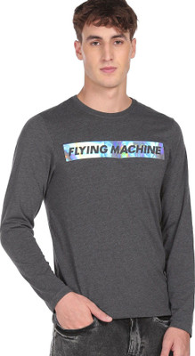 FLYING MACHINE Printed Men Round Neck Grey T-Shirt