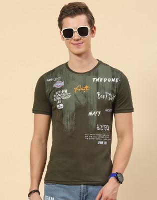 MONTE CARLO Printed, Typography Men Round Neck Dark Green T-Shirt