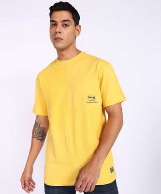 FLYING MACHINE Solid Men Crew Neck Yellow T-Shirt