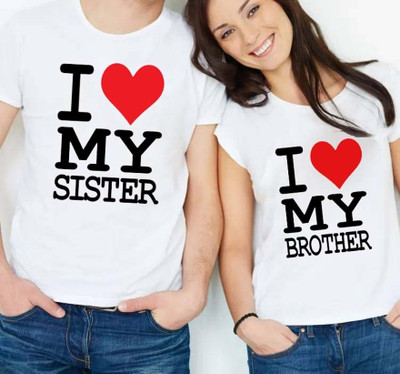 MAVAIGA Printed, Typography Couple Round Neck White T-Shirt