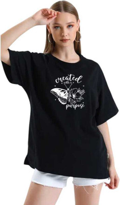 MAJESTIC FASHION Printed Women Round Neck Black T-Shirt