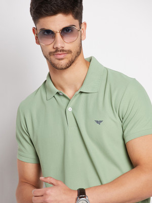 XYRIS Solid Men Polo Neck Light Green T-Shirt