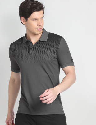 Arrow Newyork Printed Men Polo Neck Grey T-Shirt
