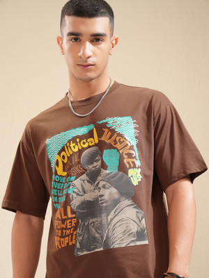HIGHLANDER Printed Men Round Neck Brown T-Shirt