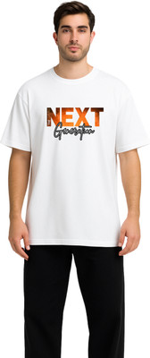 STYLE SHADOW Typography Couple Crew Neck Orange, Black T-Shirt