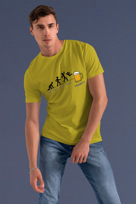 Yes Fashion Printed Men Round Neck Yellow T-Shirt