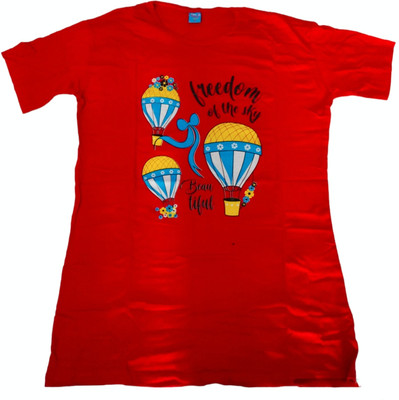 RS ENTERPRISES Printed, Typography Women Round Neck Red T-Shirt