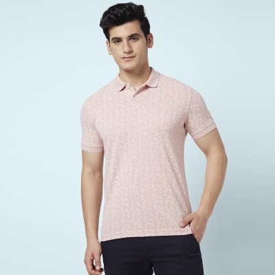 Byford by Pantaloons Printed Men Polo Neck Pink T-Shirt