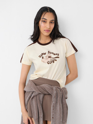 The Souled Store Embroidered Women Round Neck Multicolor T-Shirt