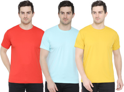 YUALIN CREATION Solid Men Round Neck Yellow T-Shirt