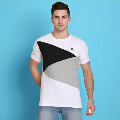 FARICON Colorblock Men Round Neck Multicolor T-Shirt