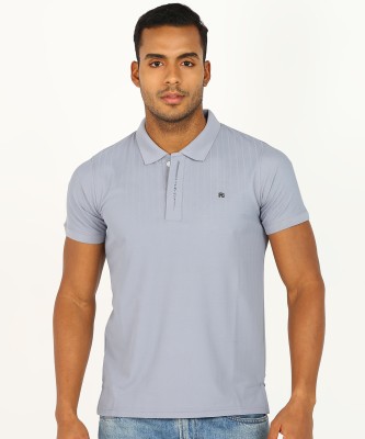 Fort Collins Striped Men Polo Neck Blue T-Shirt