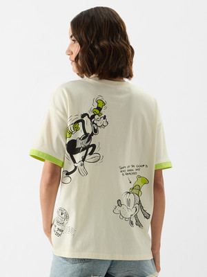 The Souled Store Printed, Typography Women Round Neck Yellow T-Shirt