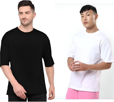 Classic Youth Solid Men Round Neck Black, White T-Shirt