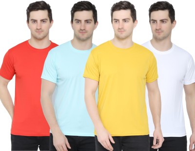 YUALIN CREATION Solid Men Round Neck Yellow T-Shirt