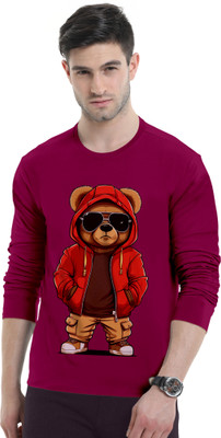 Triptee Animal Print Men Round Neck Maroon T-Shirt