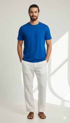 UNIFringe Solid Men Round Neck Navy Blue T-Shirt