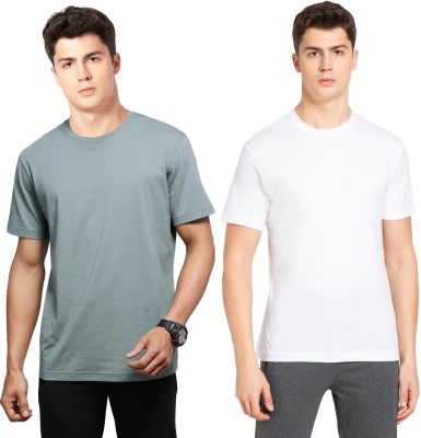 JOCKEY Solid Men Round Neck Green, White T-Shirt