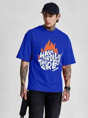 JUST ROAR Printed Men Round Neck Blue T-Shirt