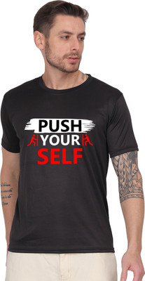 AZAADGARMENT Printed Men Round Neck Reversible Black T-Shirt