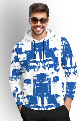 TRIPR Printed Men Hooded Neck White, Blue T-Shirt