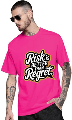 Gujjuunicorns Printed, Typography Men Round Neck Reversible Pink T-Shirt