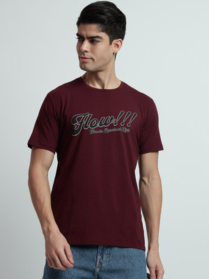 Rare Bond Studios Graphic Print, Typography Men Round Neck Maroon T-Shirt