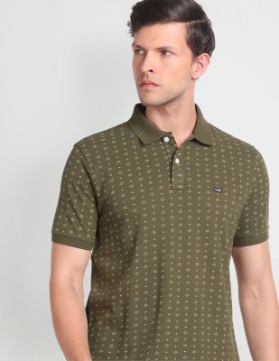 Arrow Sport Printed Men Polo Neck Green T-Shirt