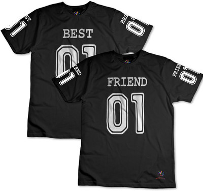 THE PRINT PLATTER Typography Couple Round Neck Black T-Shirt