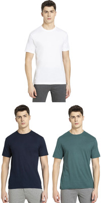 JOCKEY Solid Men Round Neck Dark Blue, Green, White T-Shirt